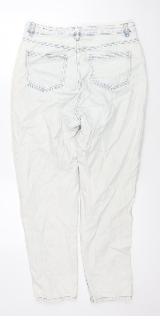 Missguided Womens White Cotton Straight Jeans Size 12 L28 in Regular Zip