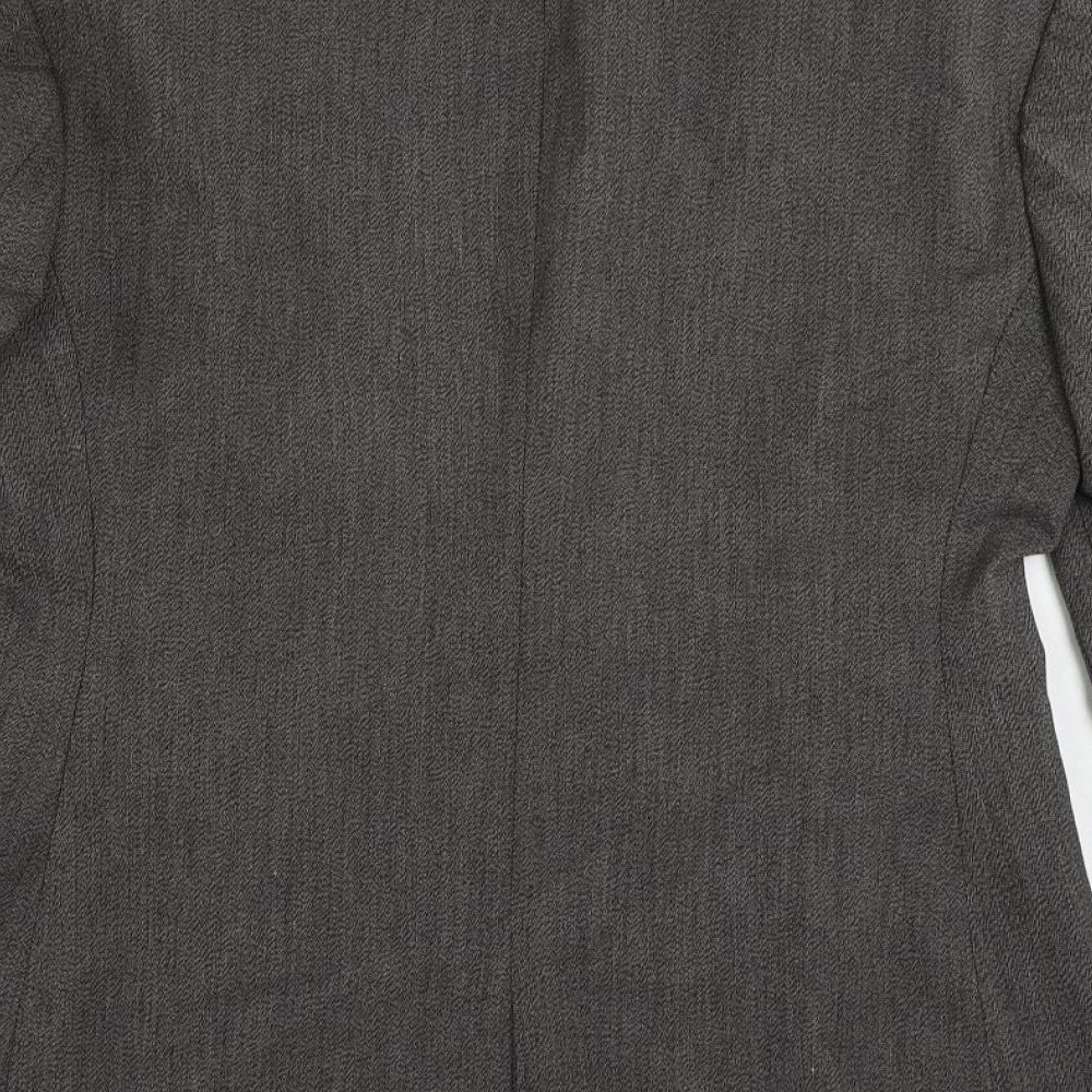 Brand and care label for ASOS men’s grey polyester jacket suit jacket, size 40, regular