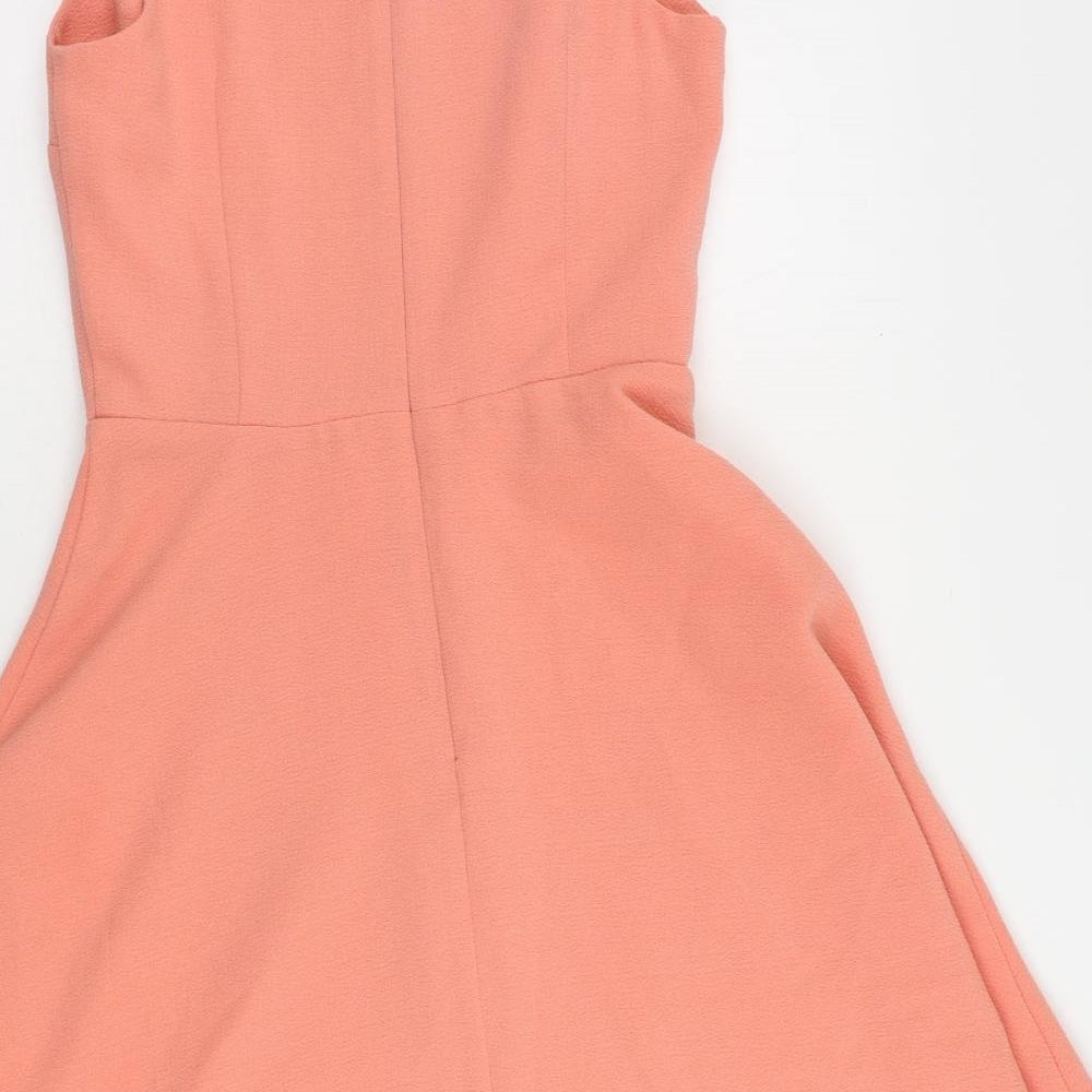 Marks and Spencer Womens Pink Polyester Fit & Flare Size 8 Round Neck Zip - Embellished Neckline