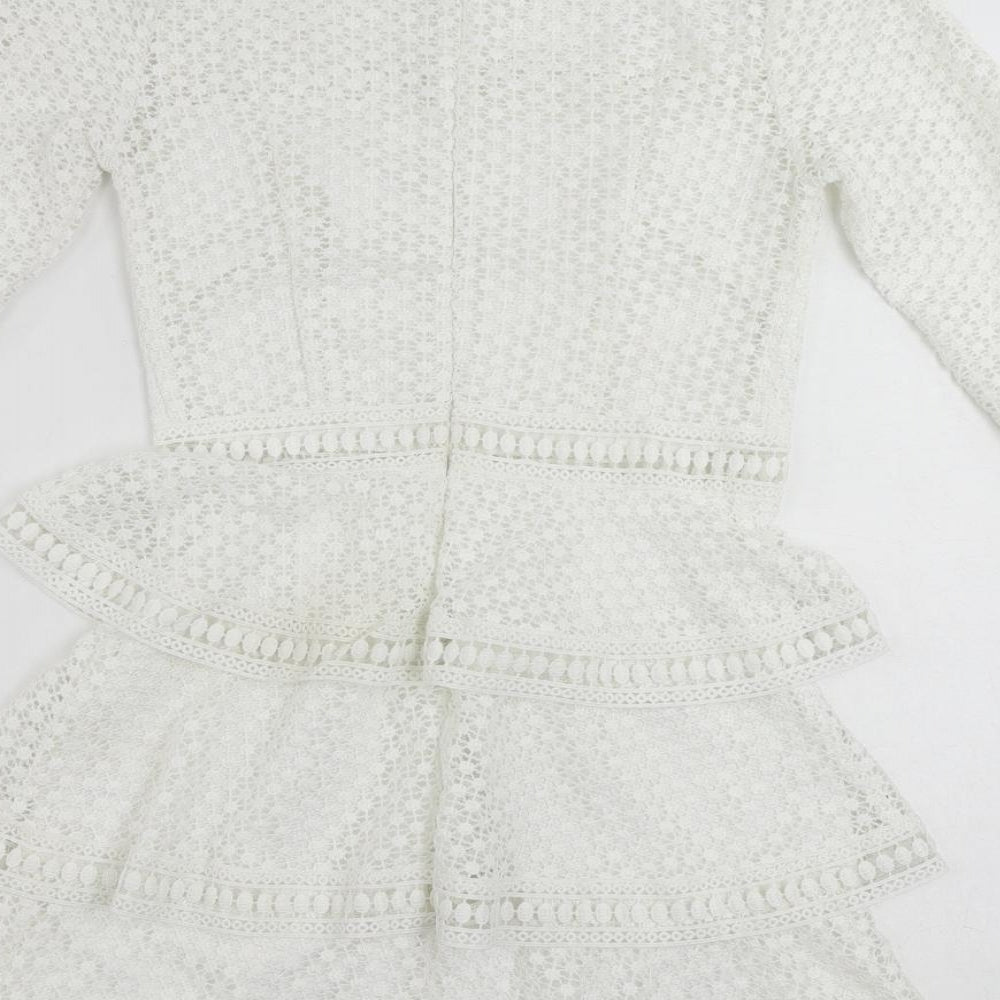 PRETTYLITTLETHING Womens White Polyester Mini Size 8 Mock Neck Zip - Ruffle