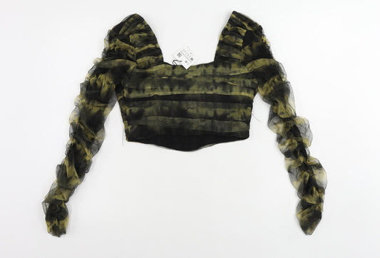 Womens UK Size M Zara Green Cropped Blouse
