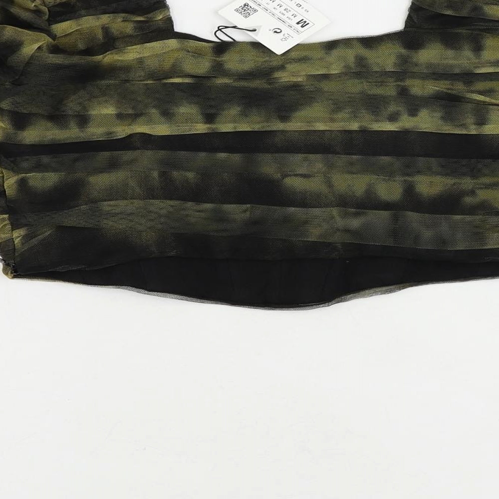 Womens UK Size M Zara Green Cropped Blouse