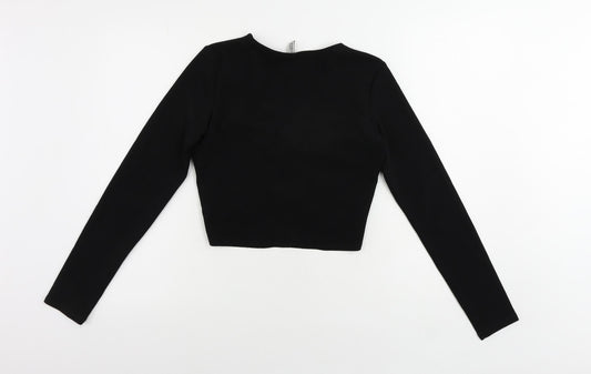 Divided by H&M Womens Black Polyester Cropped Blouse Size S V-Neck - Ruched