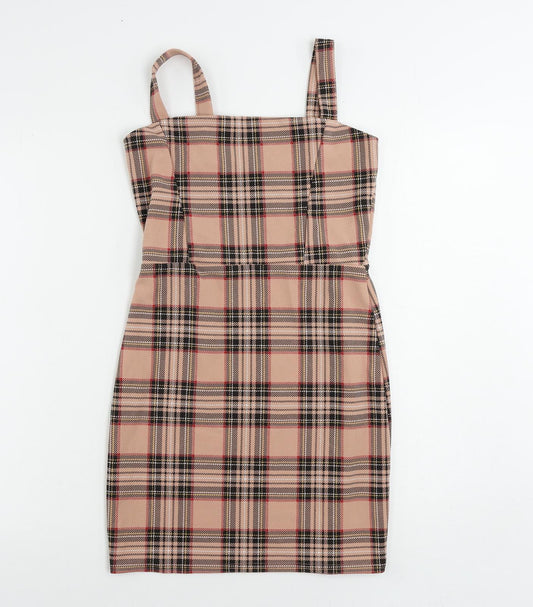 Additional front view of I SAW IT FIRST women’s pink plaid polyester mini, size UK 8, square neck pullover