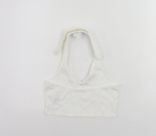 Divided by H&M Womens White Cotton Cropped Tank Size M Halter - Backless