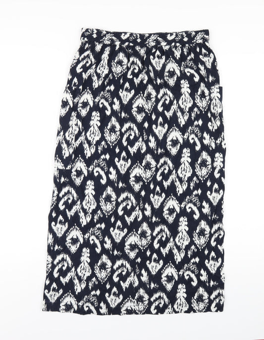 Marks and Spencer Womens Blue Geometric Linen A-Line Skirt Size 10