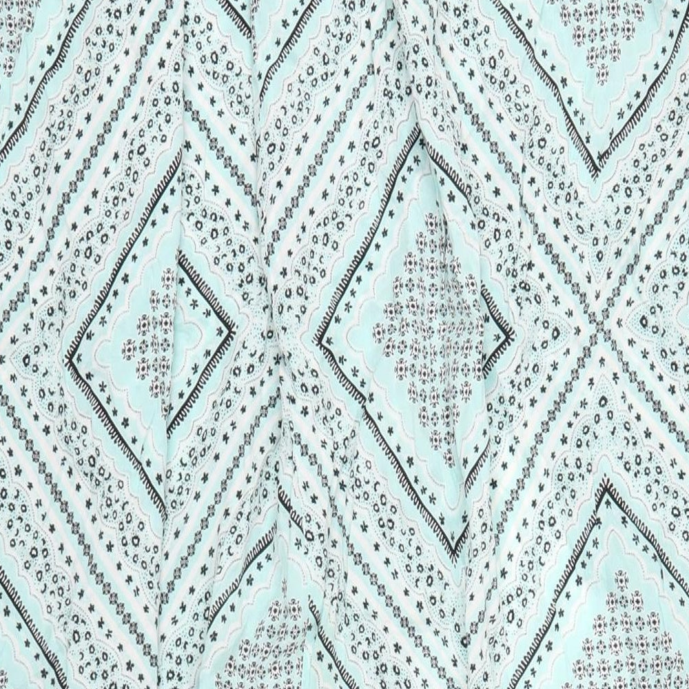 Brand and care label for ASOS women’s green geometric viscose a-line skirt, size UK 18