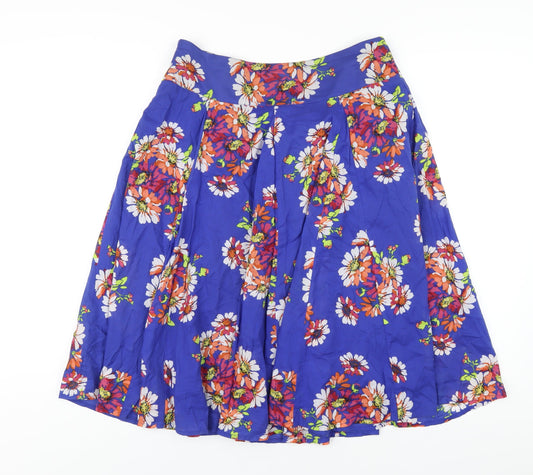 Phase Eight Womens Blue Floral Cotton A-Line Skirt Size 10 Zip