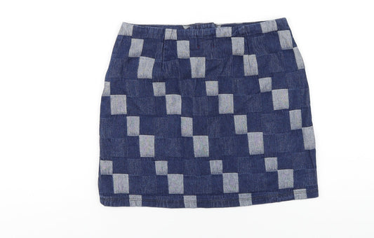 BDG Womens Blue Check Cotton A-Line Skirt Size S Button