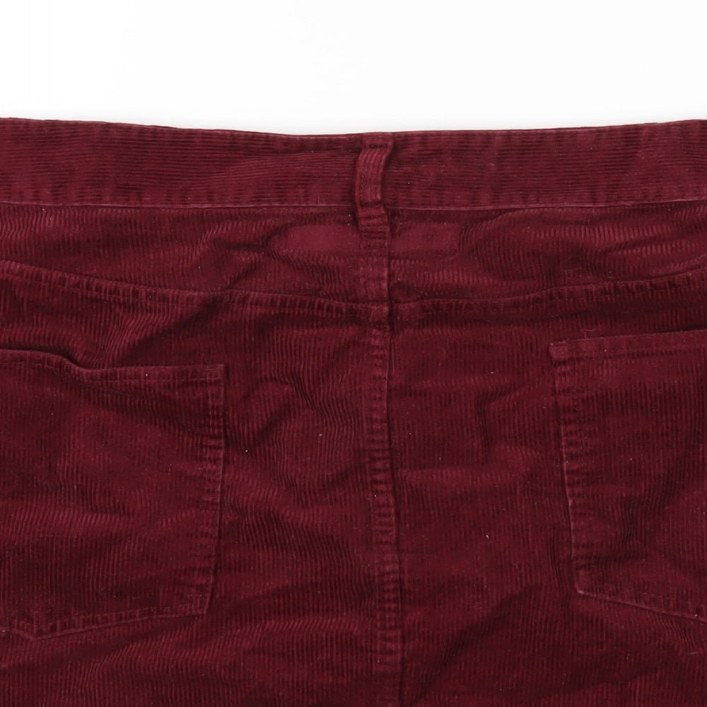 Brand and care label for ASOS women’s red cotton a-line skirt, size UK 26, zip