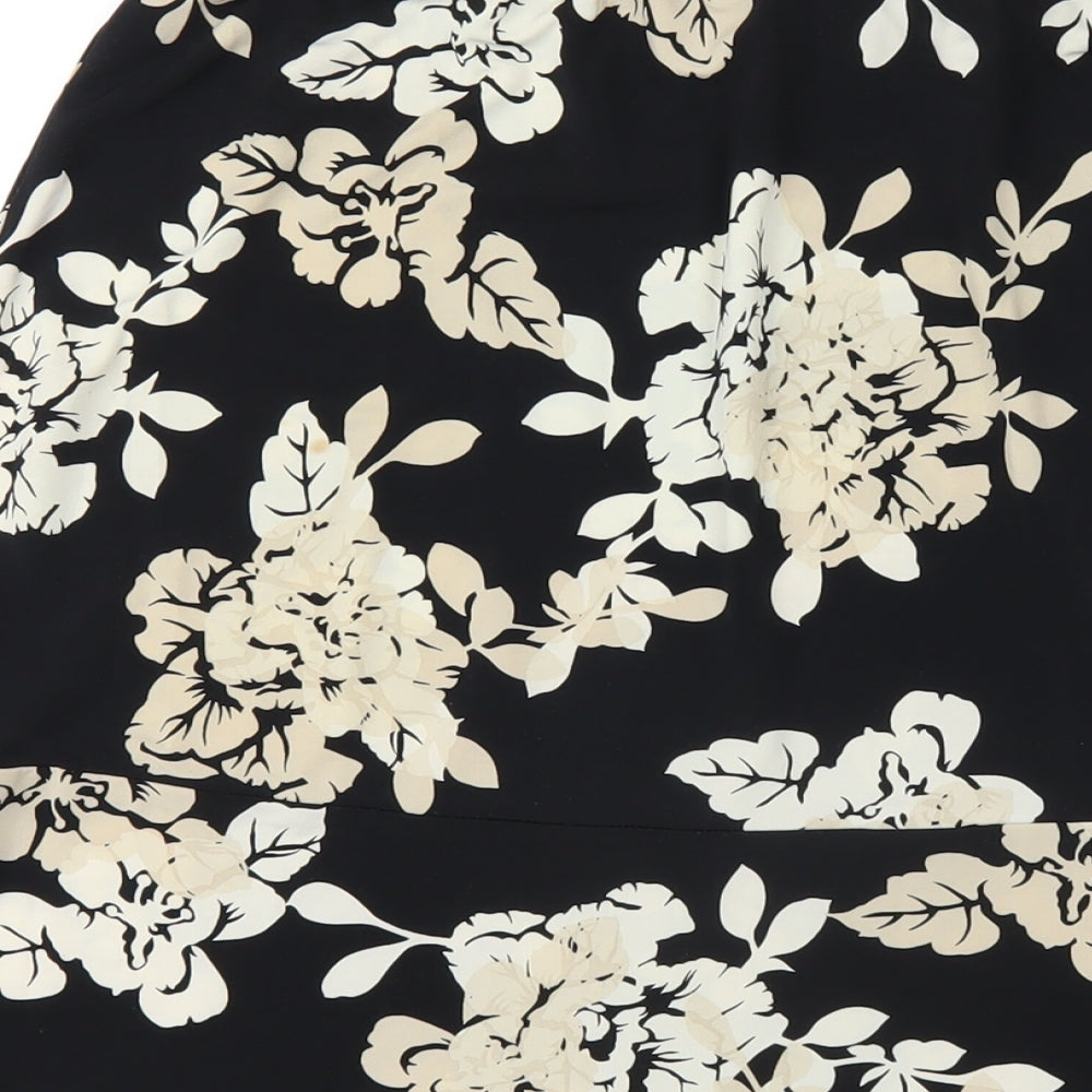 BCBGMAXAZRIA Womens Black Floral Polyester A-Line Skirt Size L