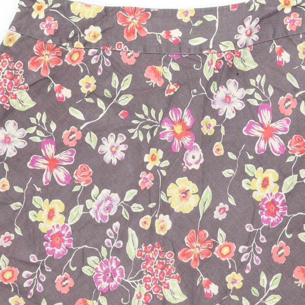 EAST Womens Brown Floral Linen Swing Skirt Size 14 Zip
