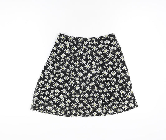 H&M Womens Black Floral Polyester Mini Skirt Size 6 Zip
