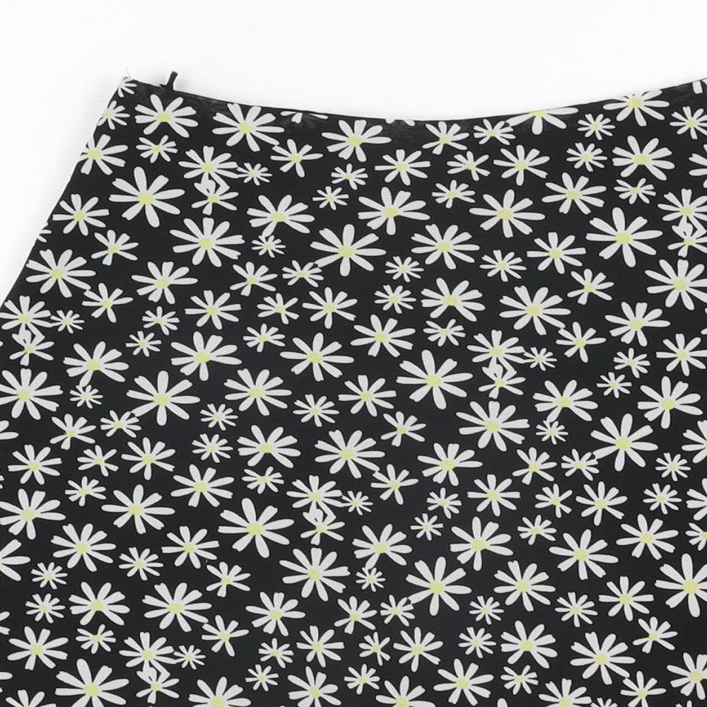 H&M Womens Black Floral Polyester Mini Skirt Size 6 Zip