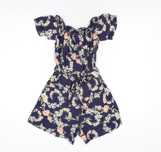 Dorothy Perkins Womens Blue Floral Viscose Playsuit One-Piece Size 6 Pullover