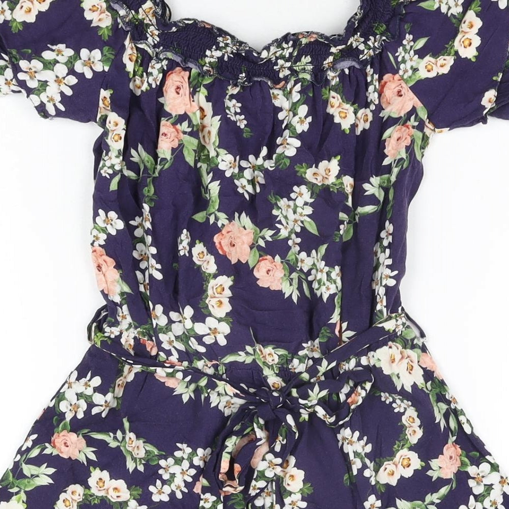 Dorothy Perkins Womens Blue Floral Viscose Playsuit One-Piece Size 6 Pullover