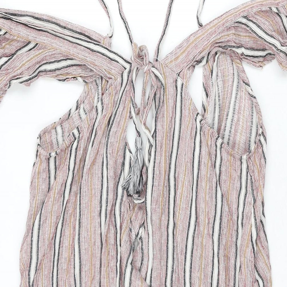 Topshop Womens Red Striped Cotton Playsuit One-Piece Size M Pullover