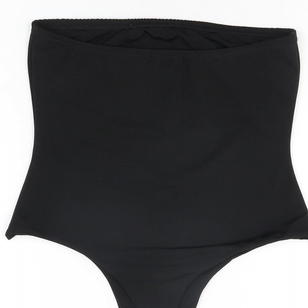 PRETTYLITTLETHING Womens Black Polyester Bodysuit One-Piece Size 12 Snap