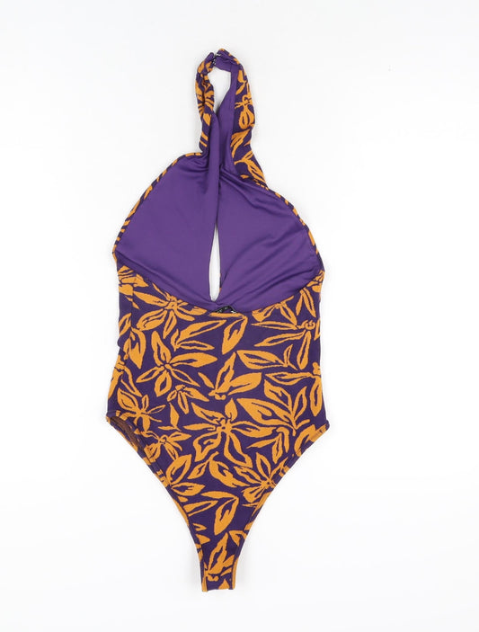 Zara Womens Purple Floral Polyester Bodysuit One-Piece Size S Snap