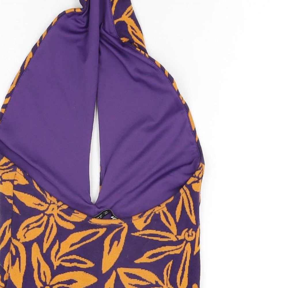 Zara Womens Purple Floral Polyester Bodysuit One-Piece Size S Snap