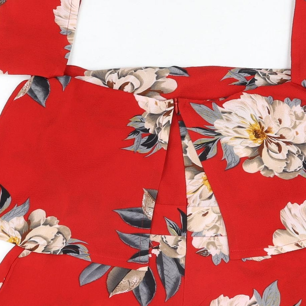 Missguided Womens Red Floral Polyester Playsuit One-Piece Size 6 L3 in Zip