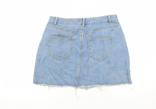 Missguided Womens Blue Cotton Mini Skirt Size 10 Zip - Distressed Look