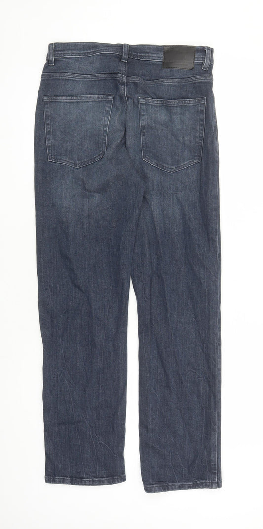 F&F Mens Blue Cotton Straight Jeans Size 32 in L30 in Regular Zip - Pockets
