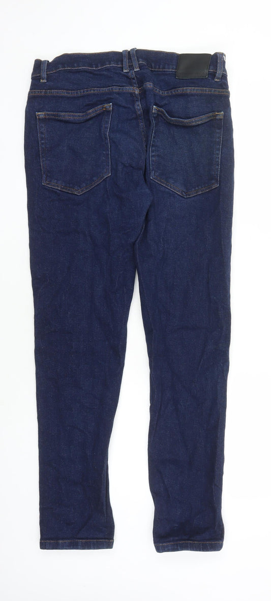 Zara Mens Blue Cotton Straight Jeans Size 32 in L30 in Regular Zip - Pockets