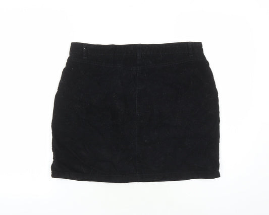 Papaya Womens Black Cotton A-Line Skirt Size 12 Zip - Pockets