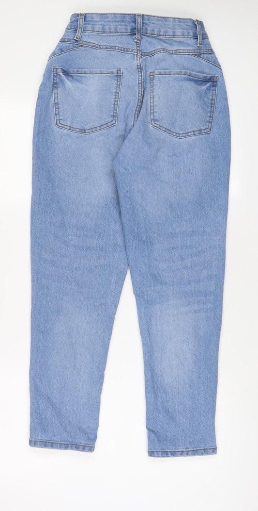 Denim & Co. Womens Blue Cotton Straight Jeans Size 8 L28 in Regular Zip - Pockets