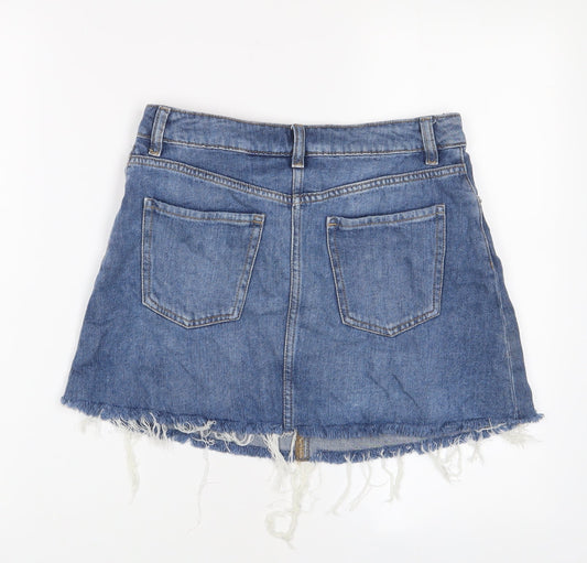 H&M Womens Blue Cotton A-Line Skirt Size 10 Zip