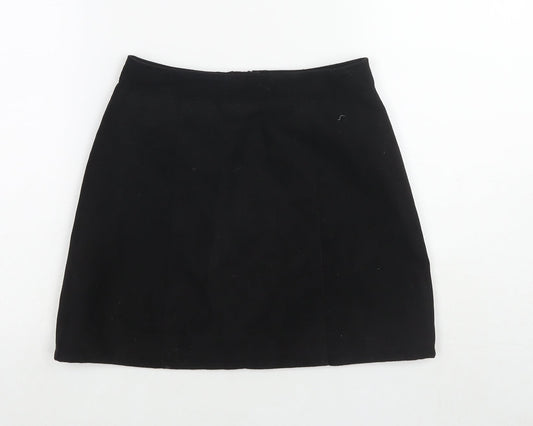 H&M Womens Black Polyester A-Line Skirt Size 6 Zip