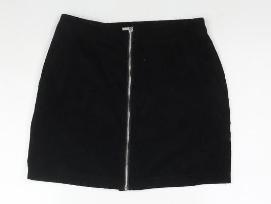 New Look Womens Black Cotton A-Line Skirt Size 8 Zip