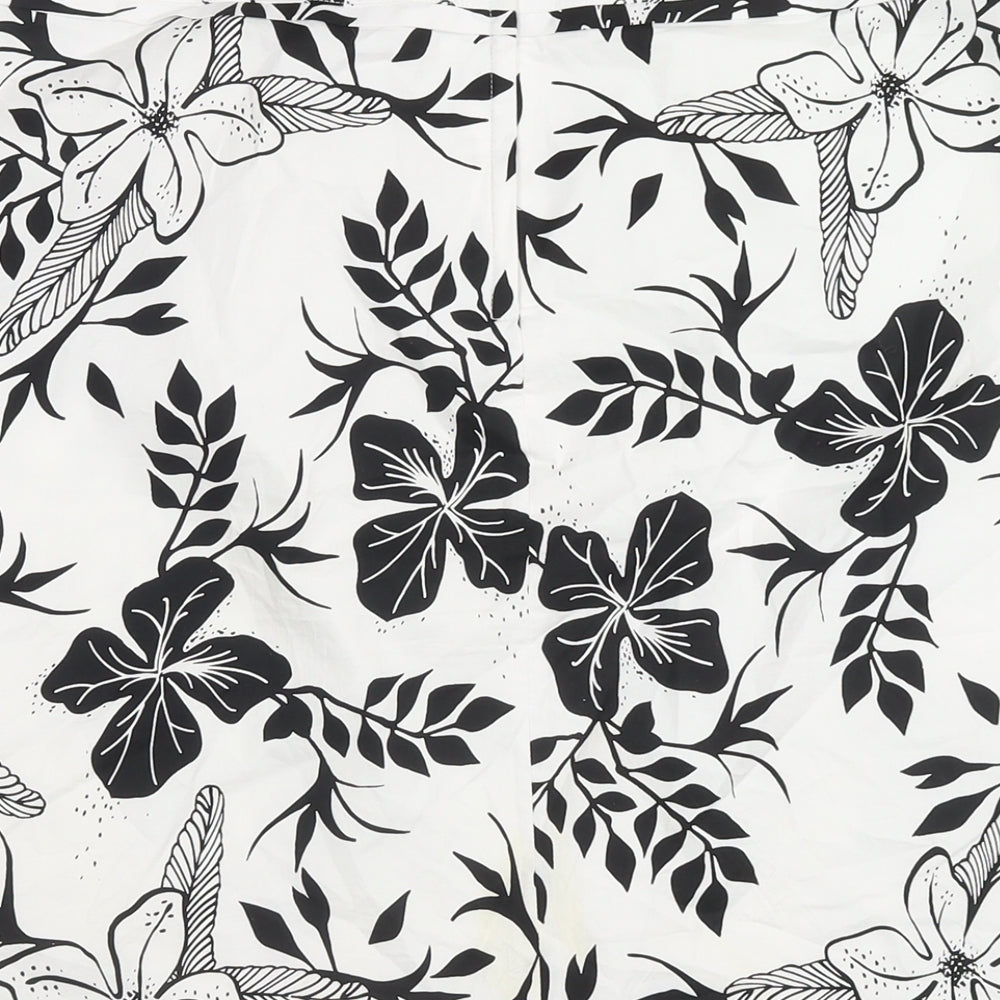 H&M Womens White Floral Cotton A-Line Skirt Size 10 Zip