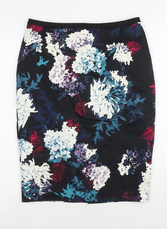 Marks and Spencer Womens Black Floral Cotton Straight & Pencil Skirt Size 10 Zip