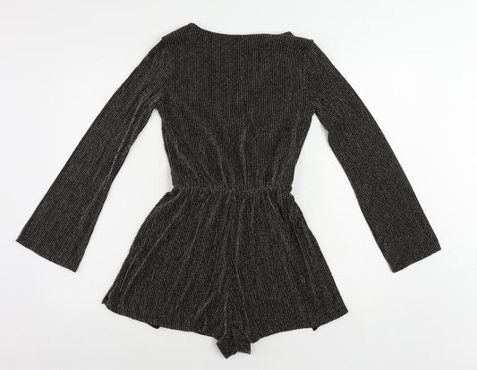 Topshop Womens Black Striped Nylon Playsuit One-Piece Size 8 Pullover - Glitter