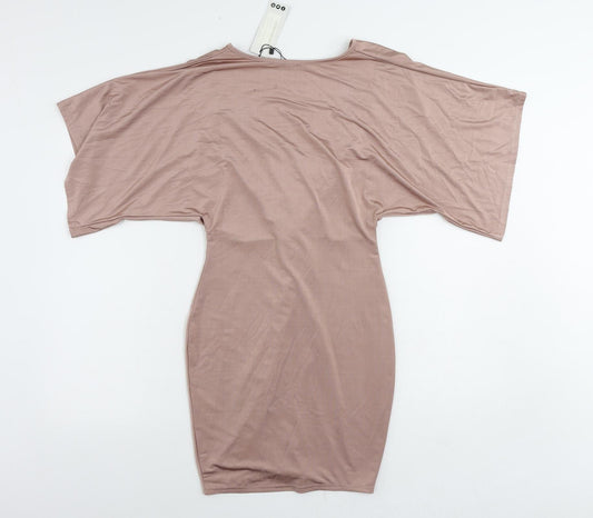 Boohoo Womens Pink Polyester Mini Size 8 V-Neck Pullover