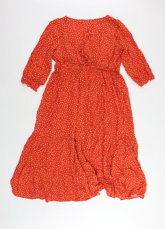 JoJo Maman Bébé Womens Red Polka Dot Viscose A-Line Size M V-Neck Pullover