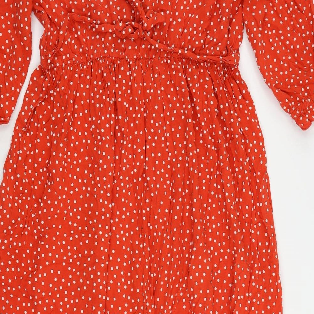 JoJo Maman Bébé Womens Red Polka Dot Viscose A-Line Size M V-Neck Pullover