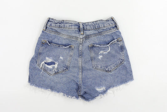 Denim & Co. Womens Blue Cotton Cut-Off Shorts Size 4 L3 in Regular Zip - Side Stripe