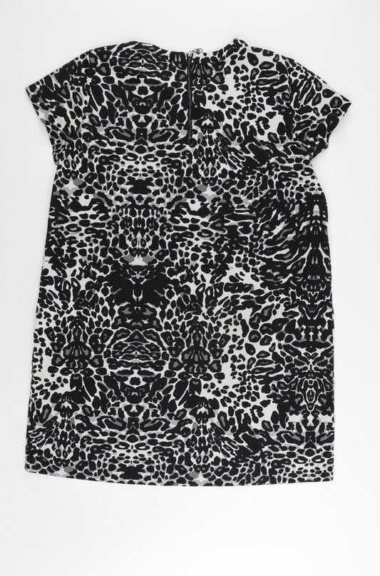 H&M Womens Black Animal Print Polyester T-Shirt Dress Size XL Round Neck Zip