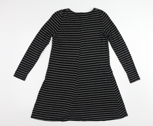 Mango Womens Black Striped Polyester Jumper Dress Size M V-Neck Pullover