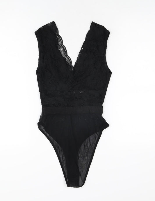 New Look Womens Black Polyamide Bodysuit One-Piece Size 6 Snap