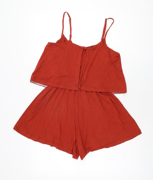 Topshop Womens Red Viscose Playsuit One-Piece Size 8 Button