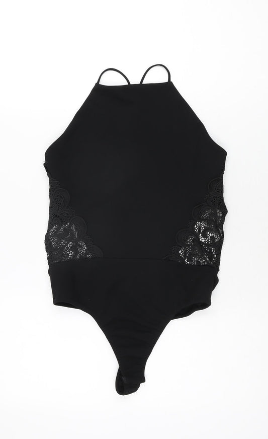 Additional front view of Missguided women’s black polyester bodysuit one-piece, size UK 10, snap