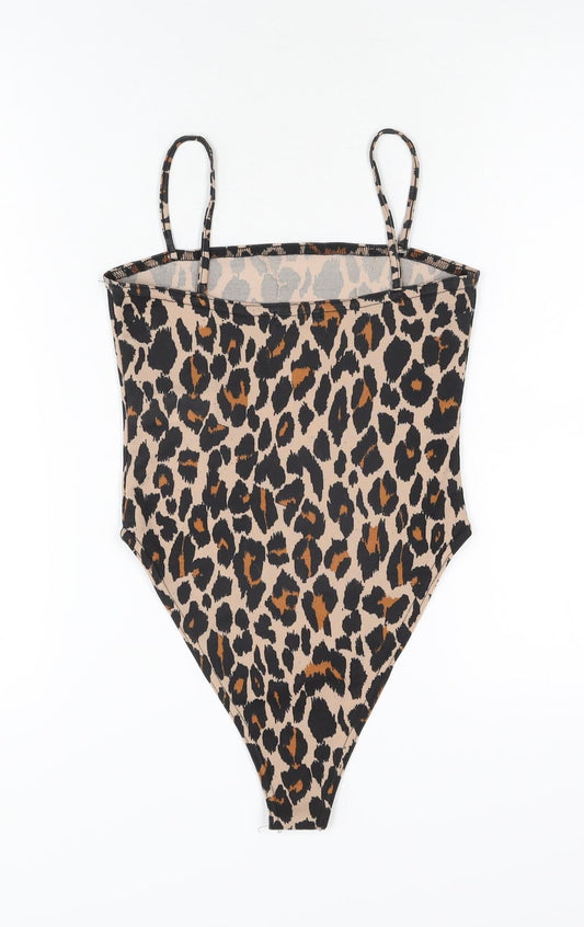 Boohoo Womens Beige Animal Print Polyester Bodysuit One-Piece Size 6 Pullover