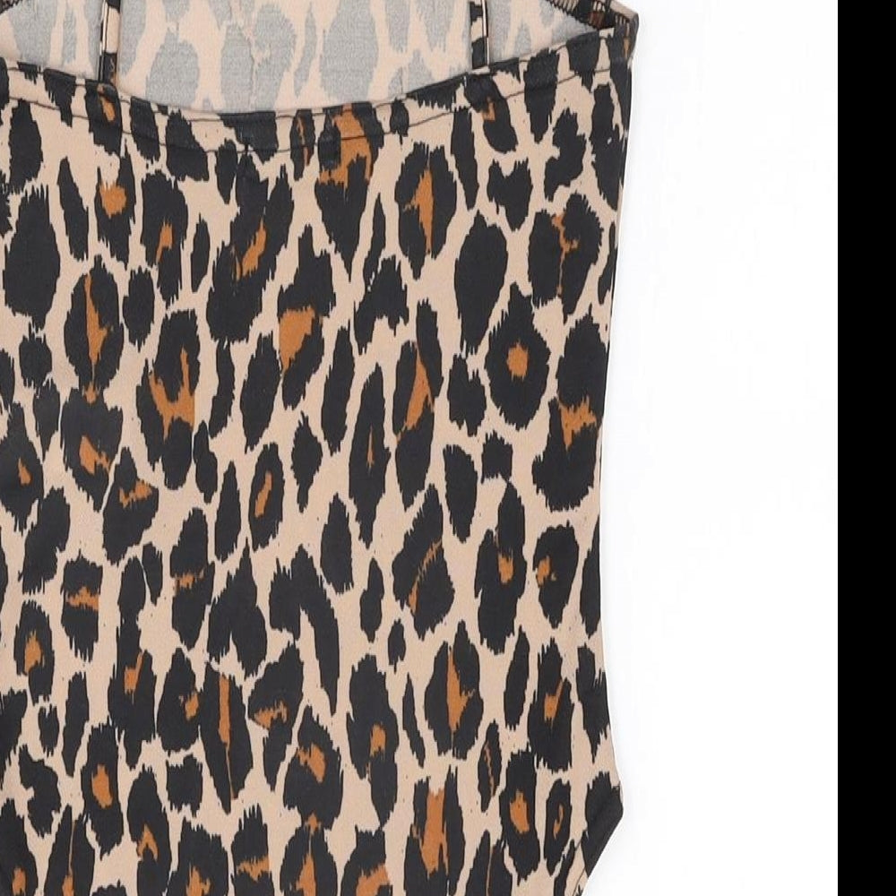 Boohoo Womens Beige Animal Print Polyester Bodysuit One-Piece Size 6 Pullover