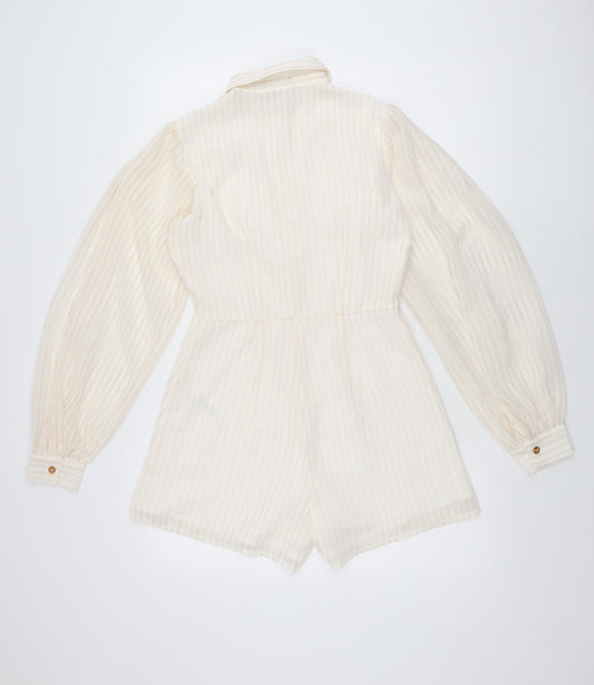 PRETTYLITTLETHING Womens Ivory Striped Polyester Playsuit One-Piece Size 8 L3 in Button