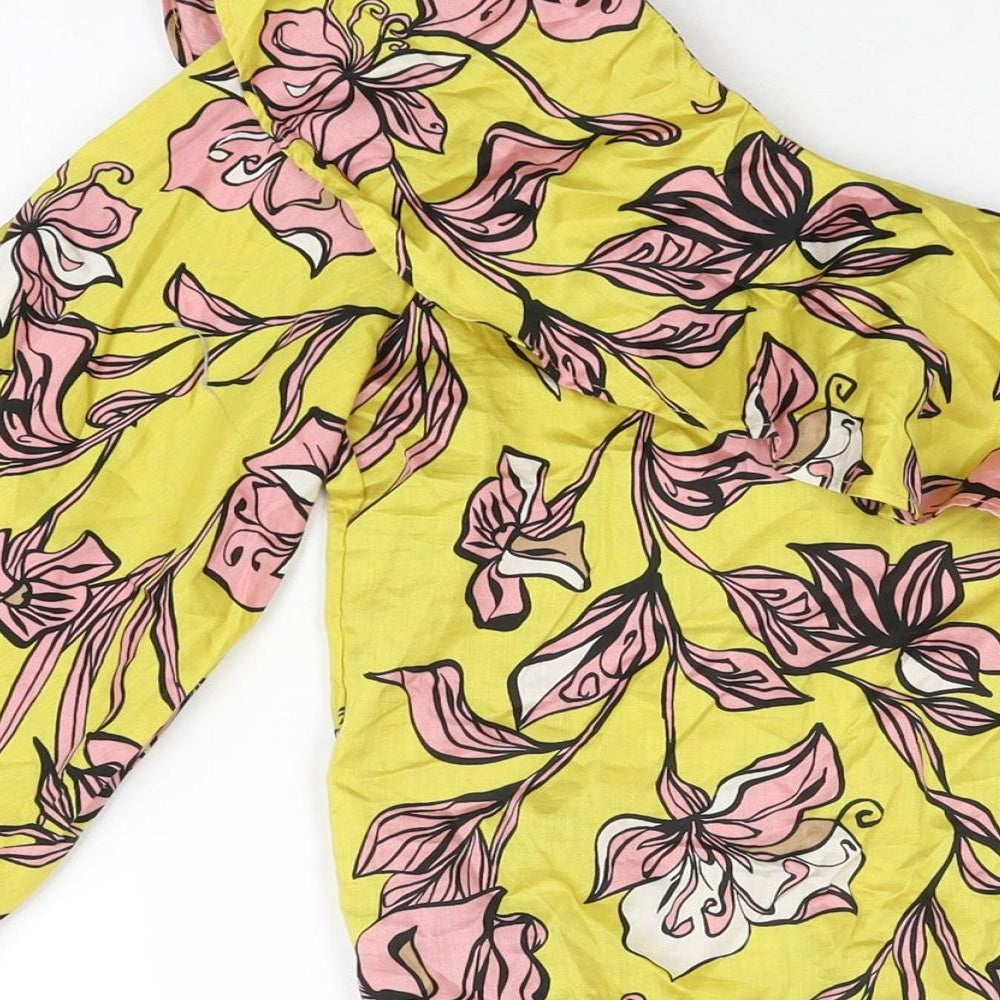 Zara Womens Yellow Floral Polyester Bodysuit One-Piece Size M Snap