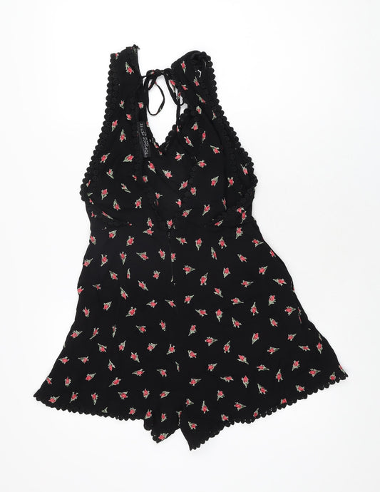 Topshop Womens Black Floral Viscose Playsuit One-Piece Size 10 L3 in Zip